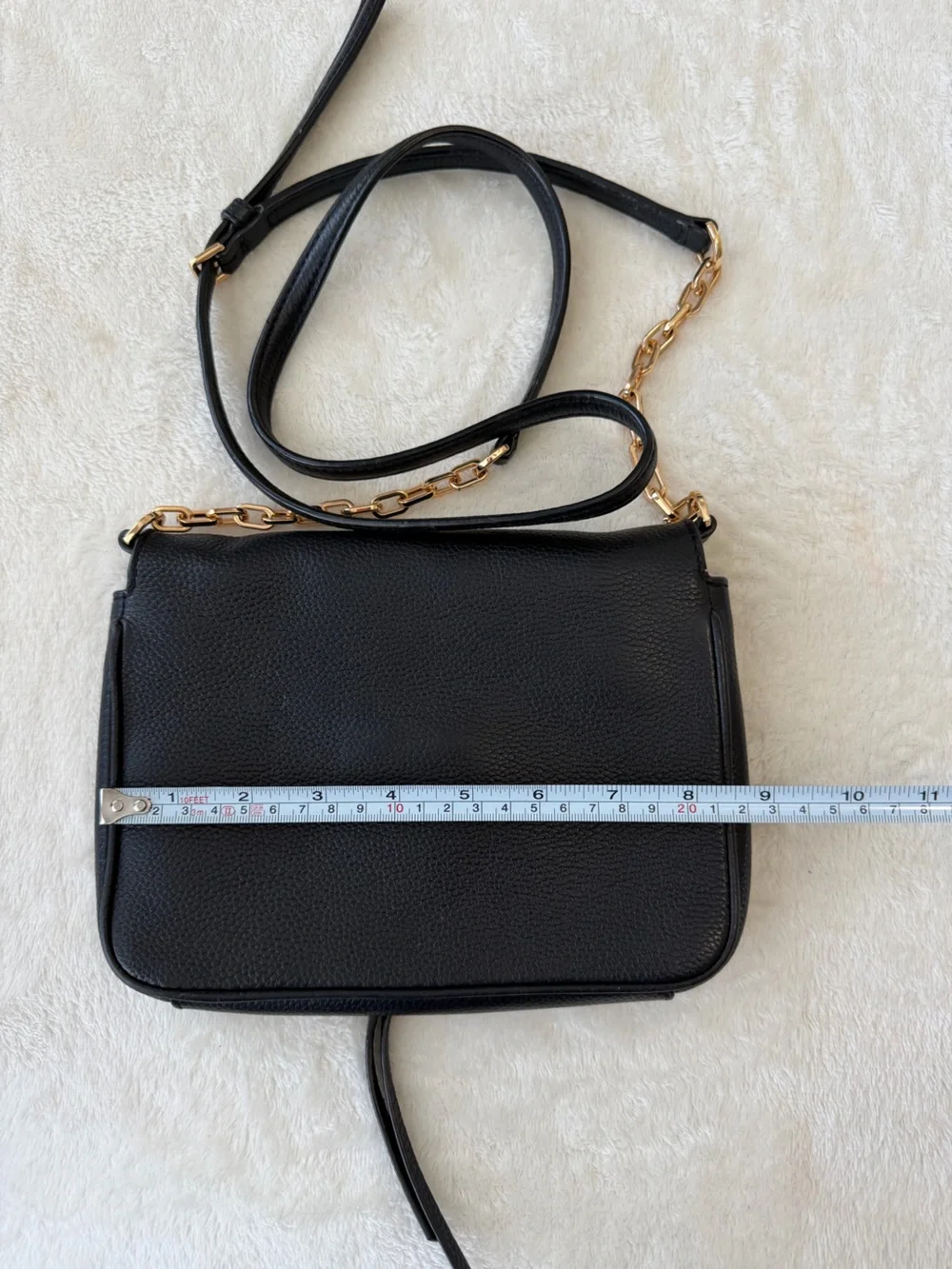 Tory Burch Black Pebbled Leather Shoulder Bag with Gold Chain Accent